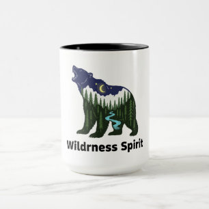 Taza Silueta del oso espíritu salvaje   Bosque rústico