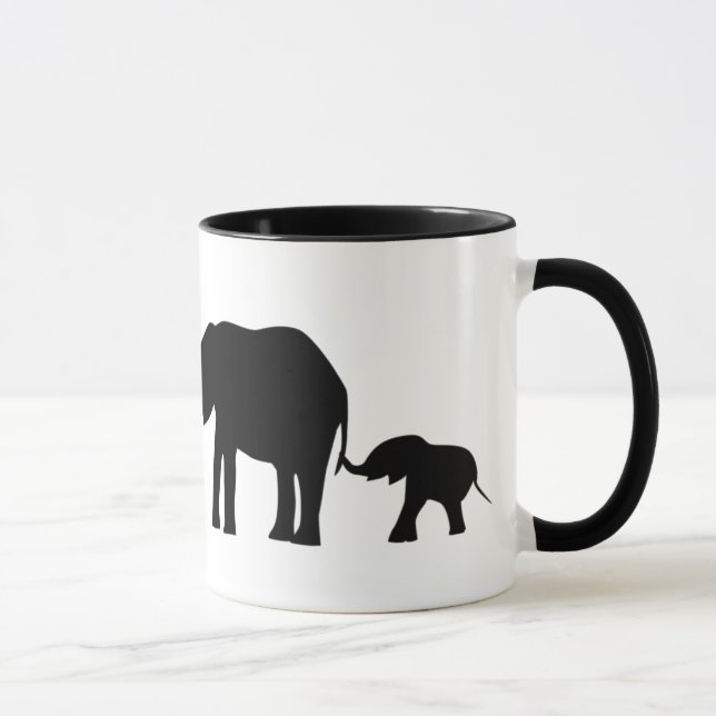 Taza Siluetas de 3 elefantes que sostienen las colas (Derecha)