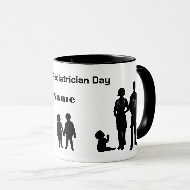 Taza Siluetas del Día Nacional del Pediatra Nombre Mug (Anverso derecho)