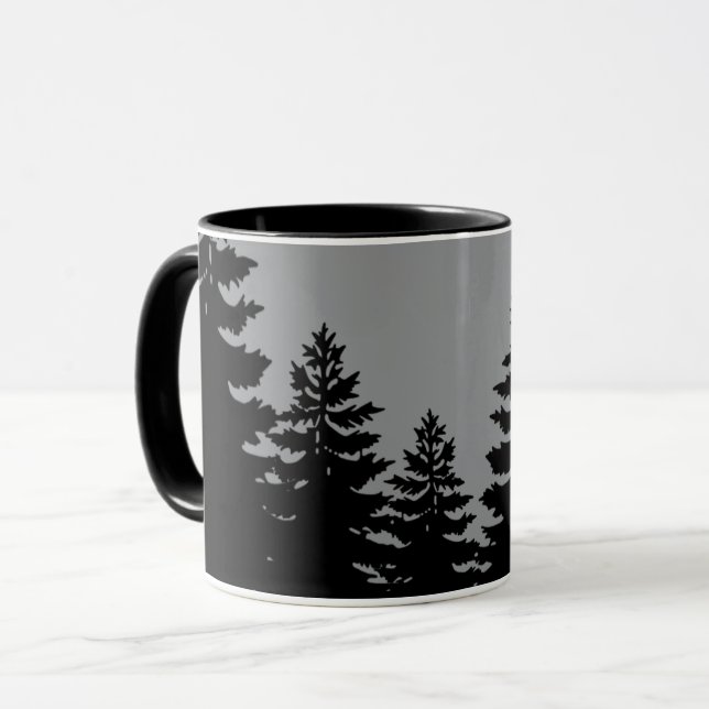 Taza Siluma de pino negro gris minimalista (Anverso izquierdo)