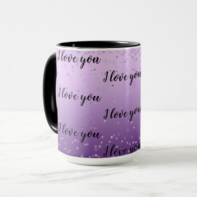 Taza Silver Confetti Purple Ombre Amor (Anverso izquierdo)