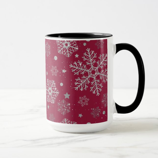 Taza Silver snowflakes on dark red (Derecha)