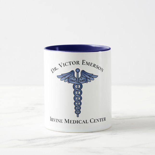 Taza Símbolo azul Caduceus médico Mug personalizado (Centro)