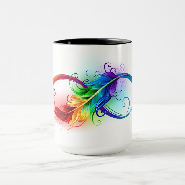 Taza Símbolo de infinito con pluma de arcoíris (Centro)