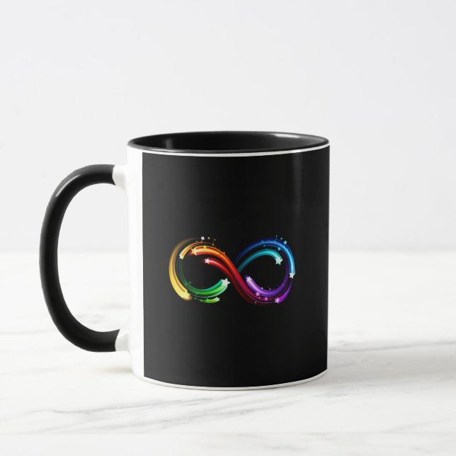 Taza Símbolo de infinito de cometas de arcoíris (Izquierda)