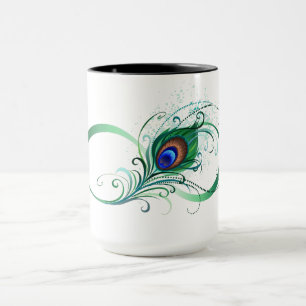 Taza Símbolo infinito con pluma de pavo real