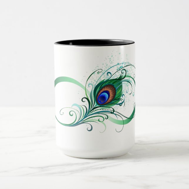 Taza Símbolo infinito con pluma de pavo real (Centro)