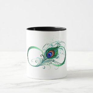 Taza Símbolo infinito con pluma de pavo real