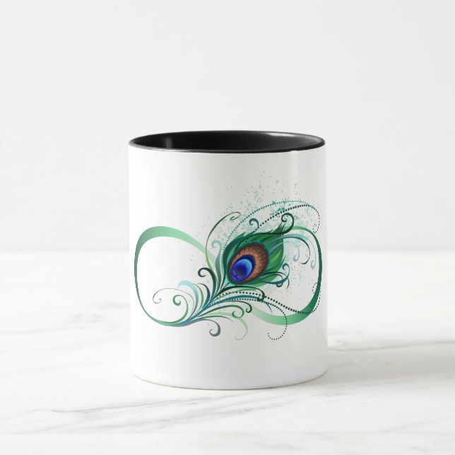 Taza Símbolo infinito con pluma de pavo real (Centro)