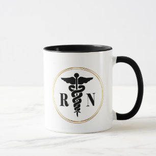 Taza Símbolo negro y oro de enfermera Caduceus Mug