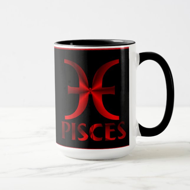 Taza Símbolo rojo del horóscopo de Piscis (Derecha)
