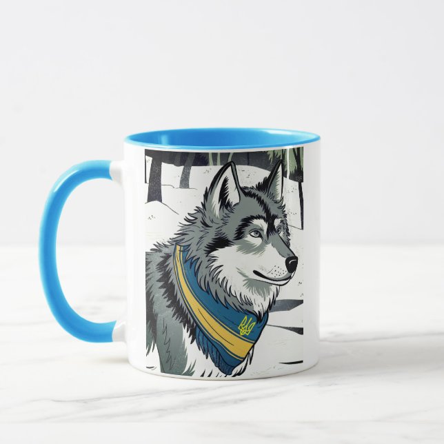 Taza Símbolo ucraniano de lobo, arte fuerte y orgulloso (Izquierda)