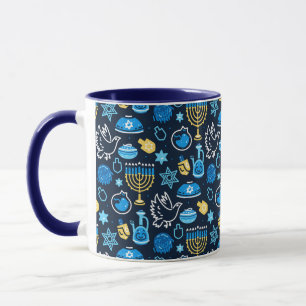 Taza Símbolos de Hanukkah Patrón azul