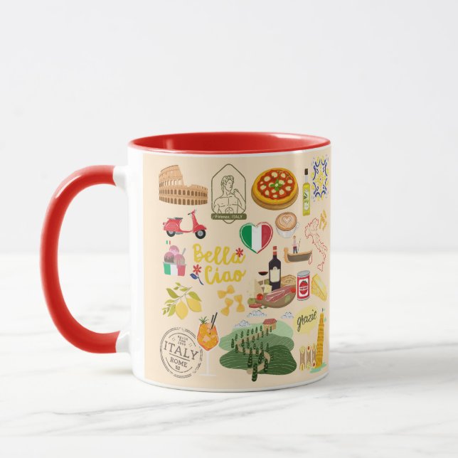 Taza Símbolos de Italia para los amantes de los viajes (Izquierda)
