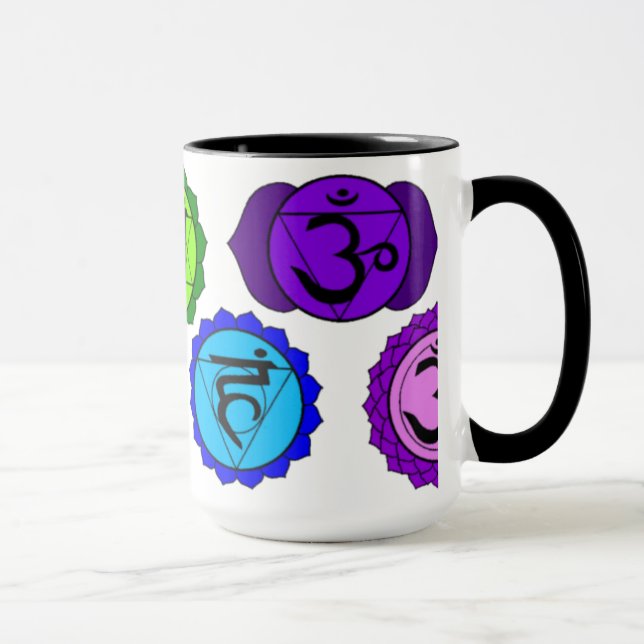 TAZA SÍMBOLOS DE LA YOGA REIKI SIETE CHAKRA ETIQUETADOS (Derecha)
