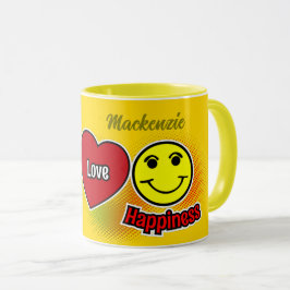 Taza Símbolos de paz amor felicidad con nombre en AMARI