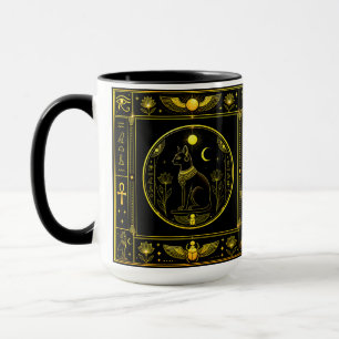 Taza Símbolos del Antiguo Egipto Patrón de lujo en negr