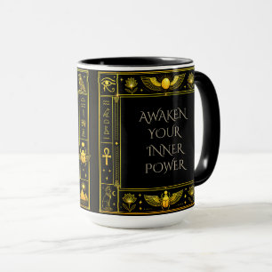 Taza Símbolos Egipcios Antiguos Patrón de Oro Negro de 