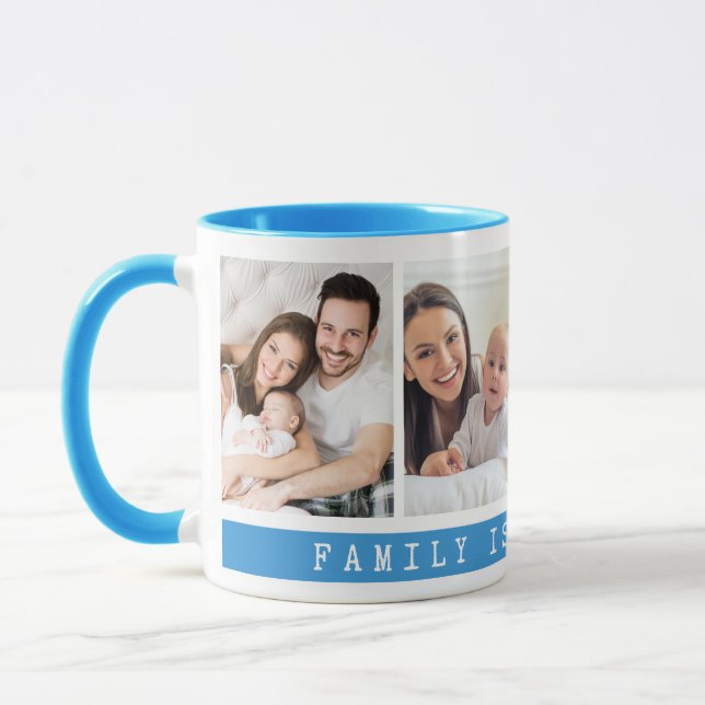 Taza Simple 4 Collage de fotos Familia Oferta Azul clar (Izquierda)