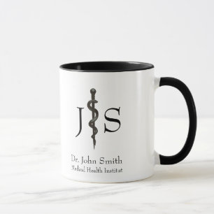 Taza Simple Asclepio Médico Profesional Blanco Negro