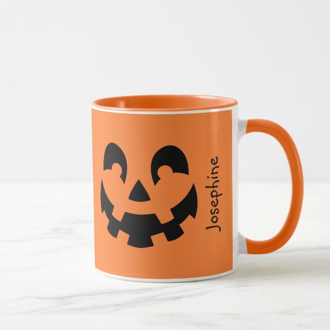 Taza Simple Cara De Calabaza Negra En Halloween Naranja (Derecha)