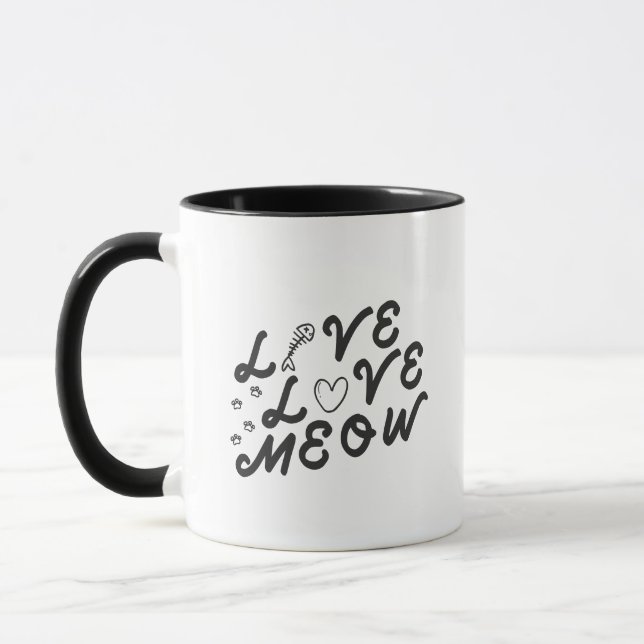 Taza Simple Charm Love Love Meow Cute Fishbone (Izquierda)