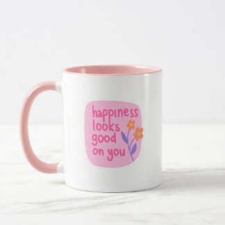 Taza Simple Charming Pink White Happiness Looks Good
