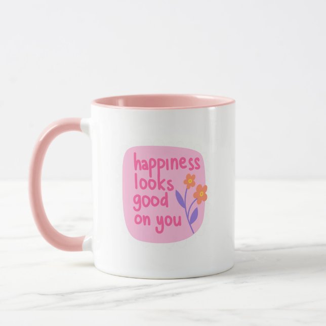Taza Simple Charming Pink White Happiness Looks Good (Izquierda)