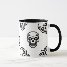 Taza Simple Classic White Pixelated Skull Pattern