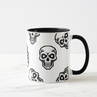 Taza Simple Classic White Pixelated Skull Pattern