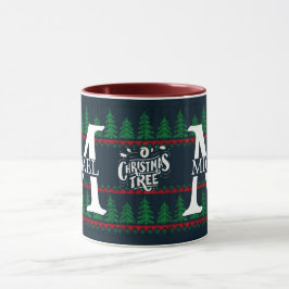 Taza Simple Elegante Moderno Monograma Navidad vacacion