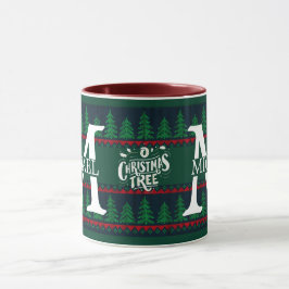 Taza Simple Elegante Monograma Moderno de Navidad