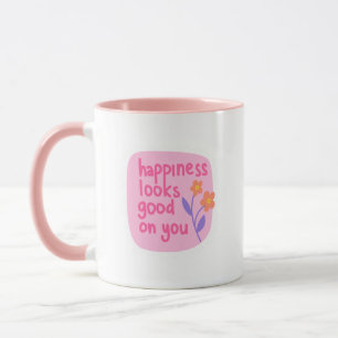 Taza Simple Encantadora Felicidad Rosa Blanca Se Ve Bie