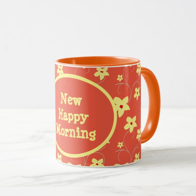 Taza Simple floral Amarillo y Naranja Feliz mañana (Anverso derecho)