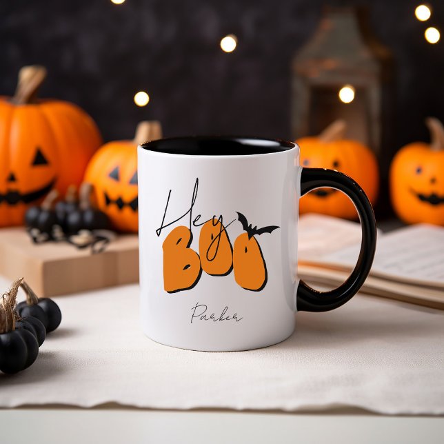 Taza Simple Halloween Retro Diversión Hey Boo Naranja A (Subido por el creador)