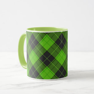 Taza Simple patrón de tartán diagonal en verde oscuro