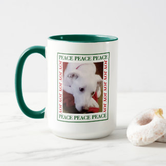 Taza Simple Peace and Joy Picture Frame Cute Dog Photo