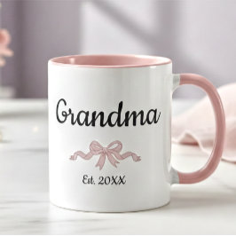 Taza Simple Script Pink Girl Bow Grandma Est. Year
