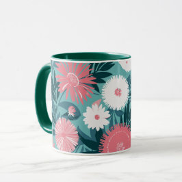 Taza Sinfonía floral rosa y blanca vibrante