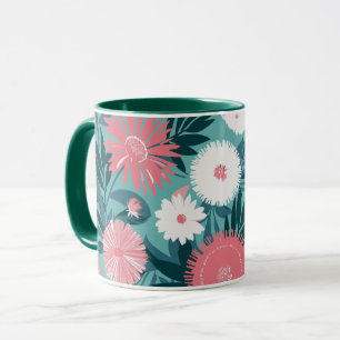 Taza Sinfonía floral rosa y blanca vibrante