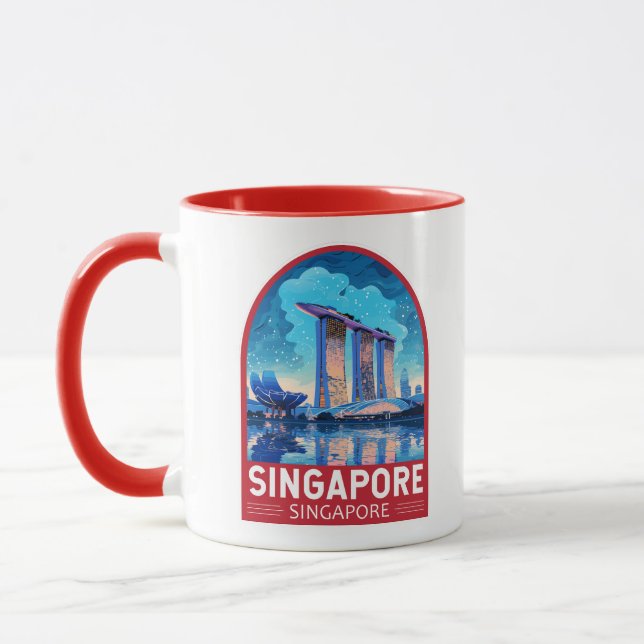 Taza Singapur Marina Bay Night Travel Art Vintage (Izquierda)
