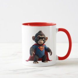 Taza Singe super-héros avec cape rouge et costume.