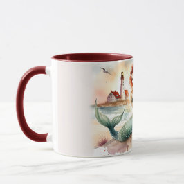 Taza Sirena acuarela junto a la orilla del faro