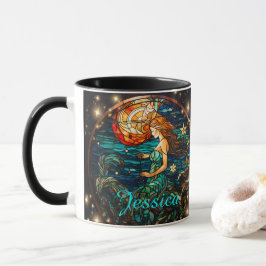 Taza Sirena de Fantasía de Vidrio Manchado verde azulad