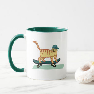 Taza Skateboarding Tabby Cat