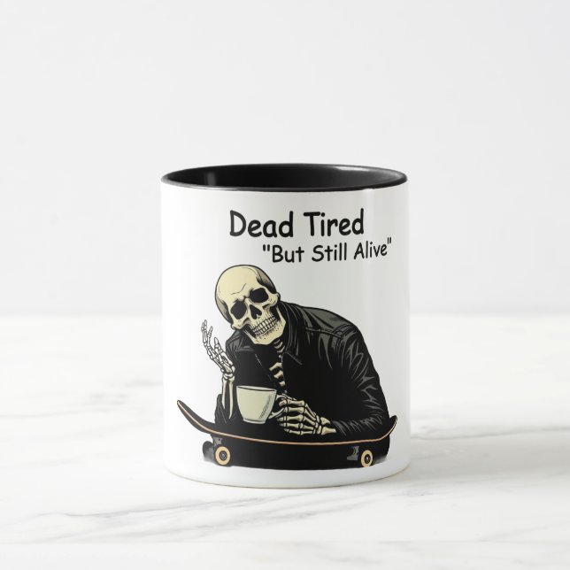 Taza Skeleton Cansado Muerto Coffee Mug (Centro)