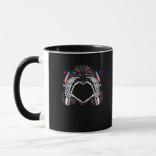 Taza Skeleton Hand Heart Estados Unidos Patriótico Amer