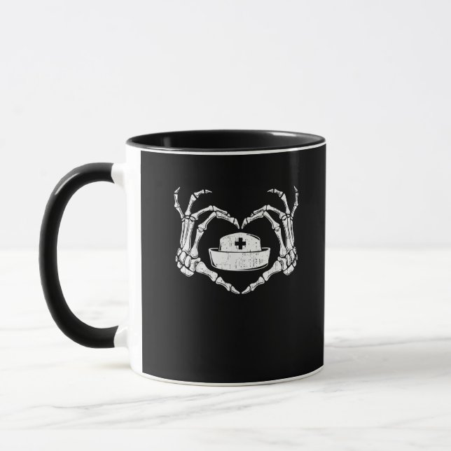 Taza Skeleton Hand Heart Lazy Halloween Disstume Funny  (Izquierda)