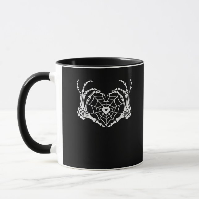 Taza Skeleton Hand Heart Spiderweb Halloween Cobweb Par (Izquierda)