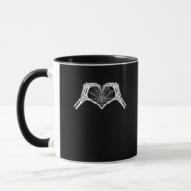 Taza Skeleton Heart Hands Spiderweb Halloween Spooky Wo (Izquierda)